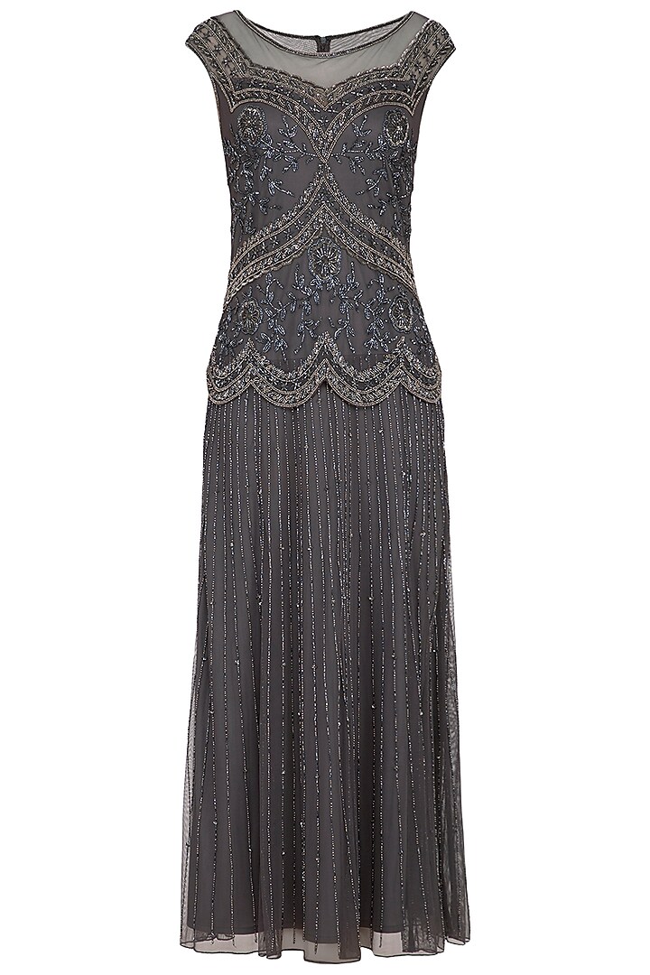 Grey Embroidered Maxi Gown by AMIT GT