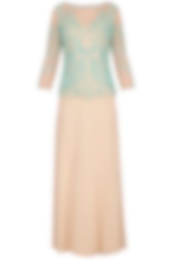 Peach Hand Embroidered Gown by AMIT GT at Pernia's Pop Up Shop