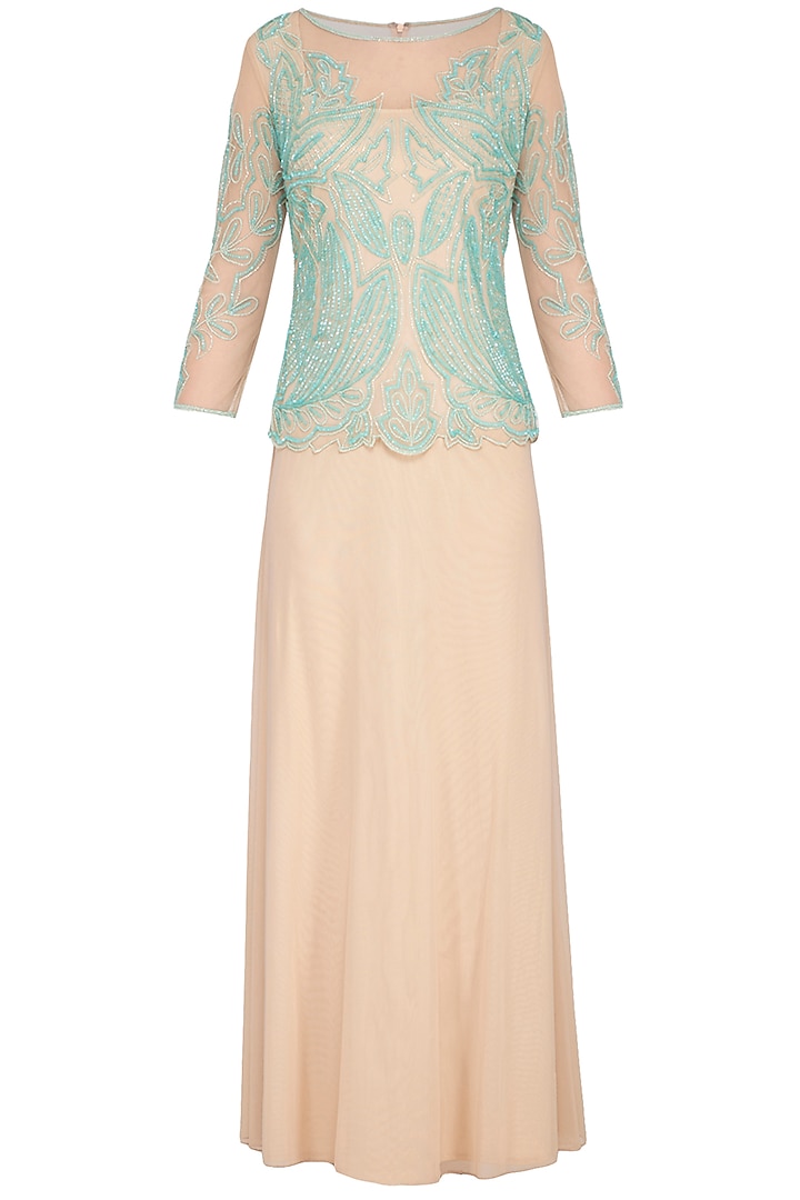 Peach Hand Embroidered Gown by AMIT GT at Pernia's Pop Up Shop
