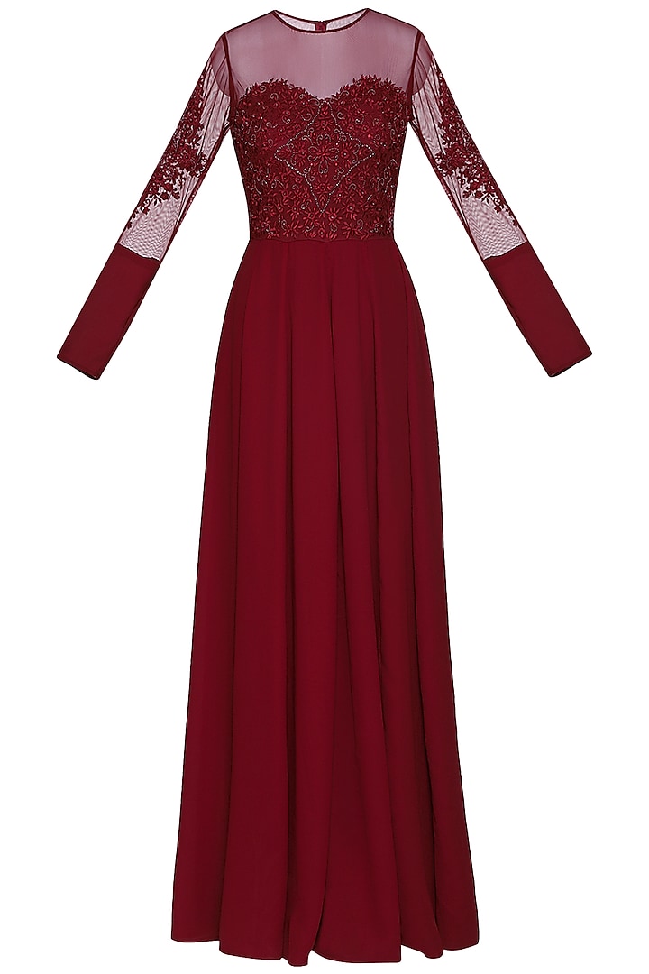 Maroon embellished gown by AMIT GT