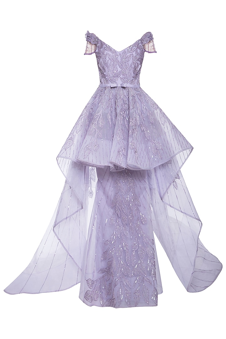 Mauve embroidered gown by AMIT GT