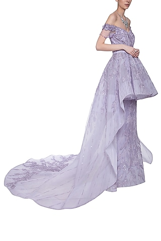 Mauve embroidered gown by AMIT GT