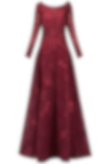 Maroon Embellished Ball Gown by AMIT GT