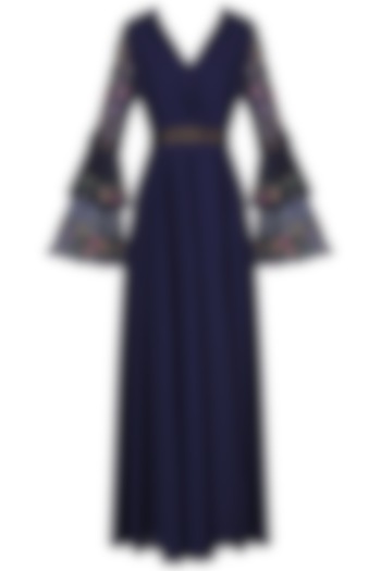 Navy Embroidered Bell Sleeves Maxi Dress available only at Pernia's Pop Up Shop.