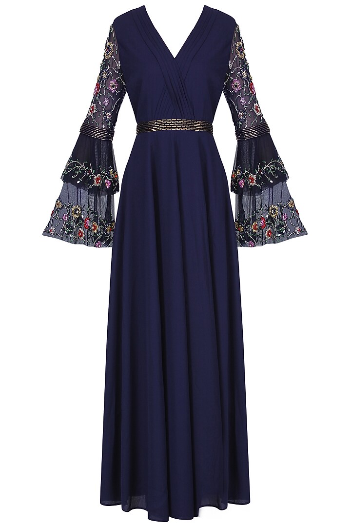 Navy Embroidered Bell Sleeves Maxi Dress available only at Pernia's Pop Up Shop.