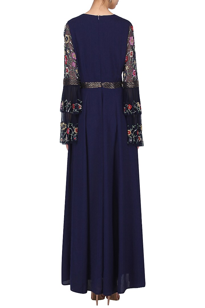 Navy Embroidered Bell Sleeves Maxi Dress available only at Pernia's Pop Up Shop.