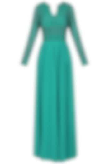 Turquoise Embroidered Maxi Dress by AMIT GT