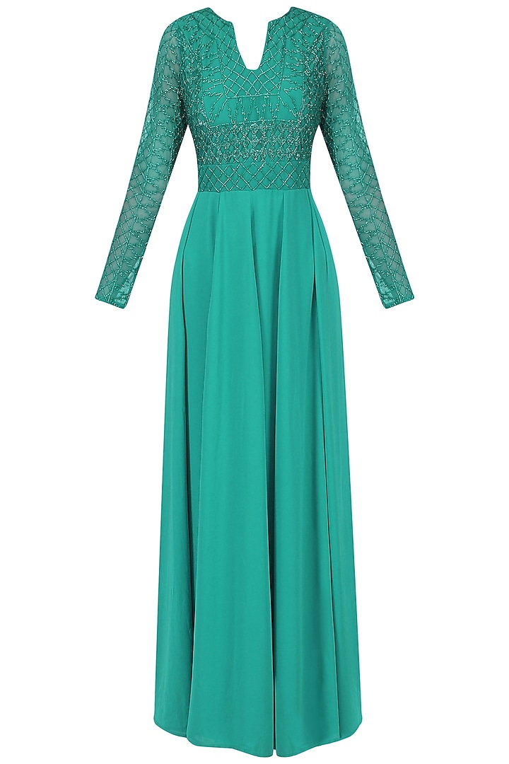 Turquoise Embroidered Maxi Dress available only at Pernia's Pop Up Shop ...