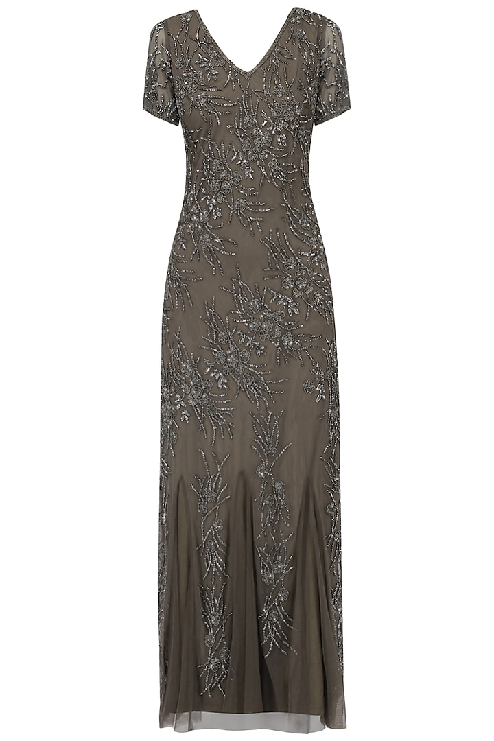 Grey Heavy Beaded Gown by AMIT GT
