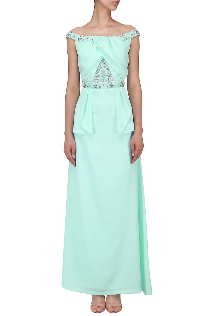 Light Green Embroidered Peplum Dress available only at Pernia's Pop Up Shop.