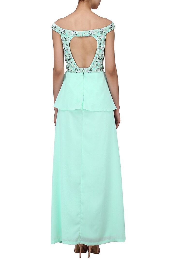 Light Green Embroidered Peplum Dress available only at Pernia's Pop Up Shop.