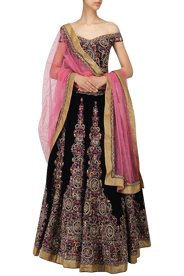 Blue Hand Embroidered Lehenga Set available only at Pernia's Pop Up Shop.