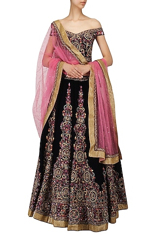 Blue Hand Embroidered Lehenga Set by AMIT GT