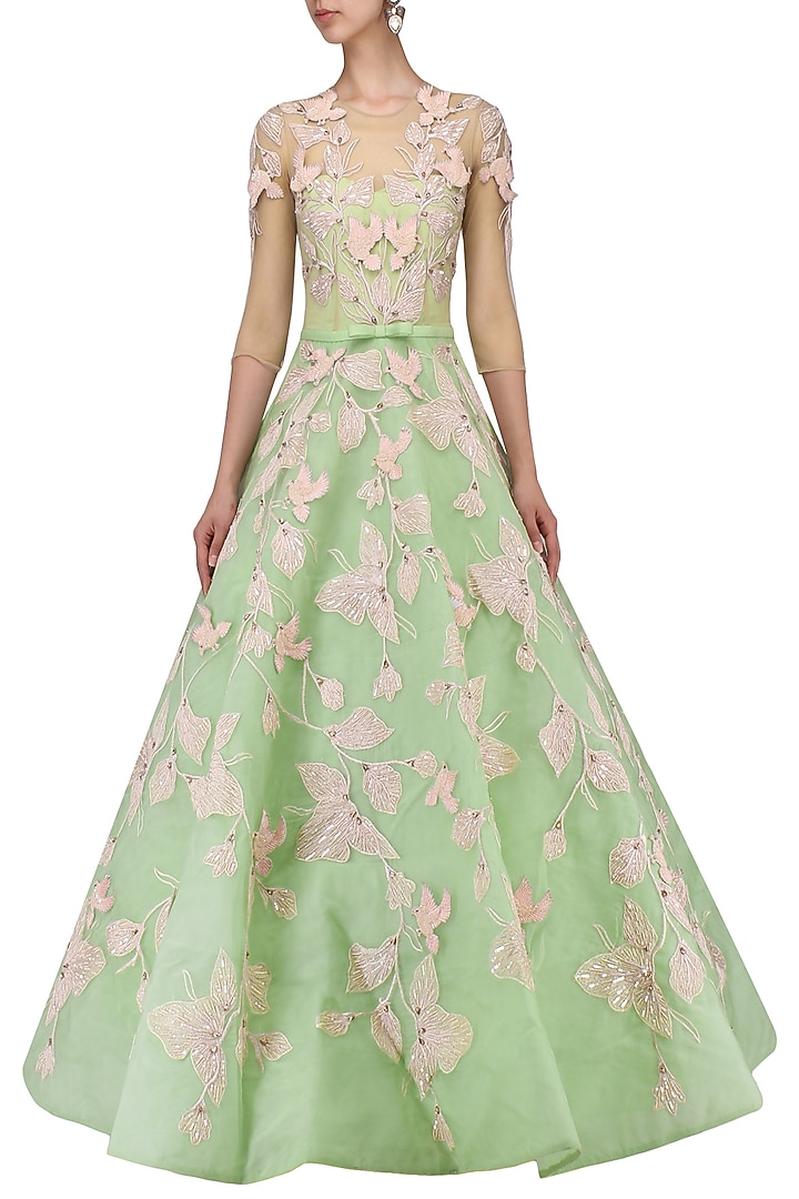 Sea Green Embroidered Ball Gown available only at Pernia's Pop Up Shop.