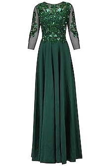 Bottle Green Baroque Embroidered Gown available only at Pernia's Pop Up ...