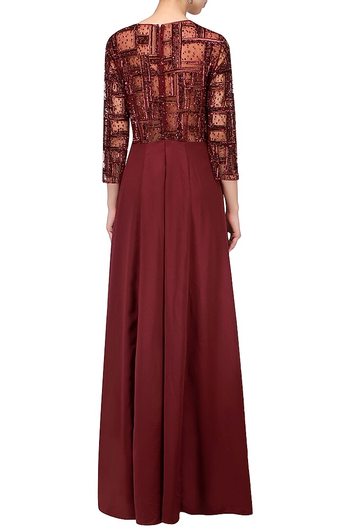Maroon Spade Line Embroidery Gown available only at Pernia's Pop Up Shop.