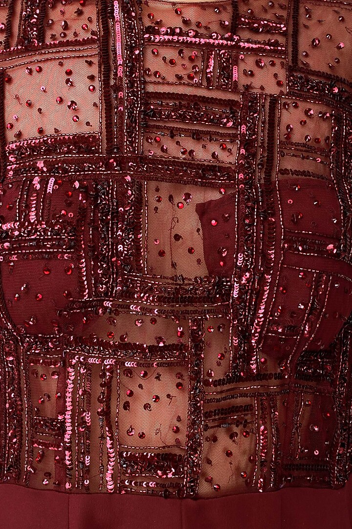 Maroon Spade Line Embroidery Gown available only at Pernia's Pop Up Shop.