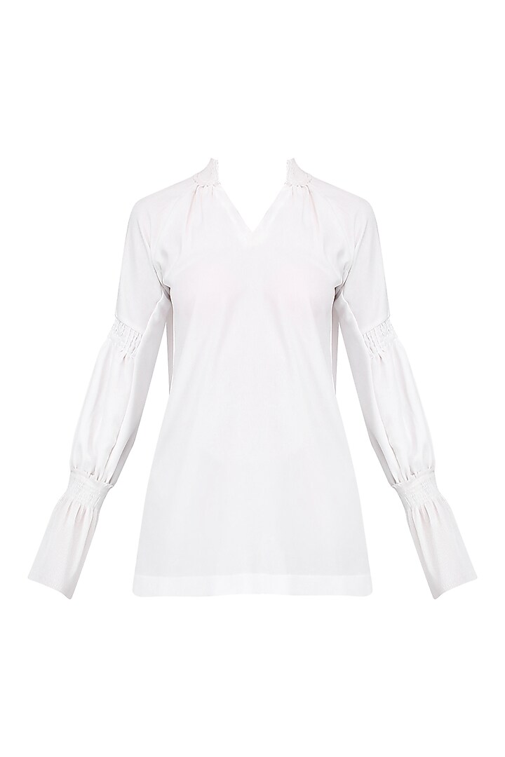 White Pleated Tunic Top by AMIT GT