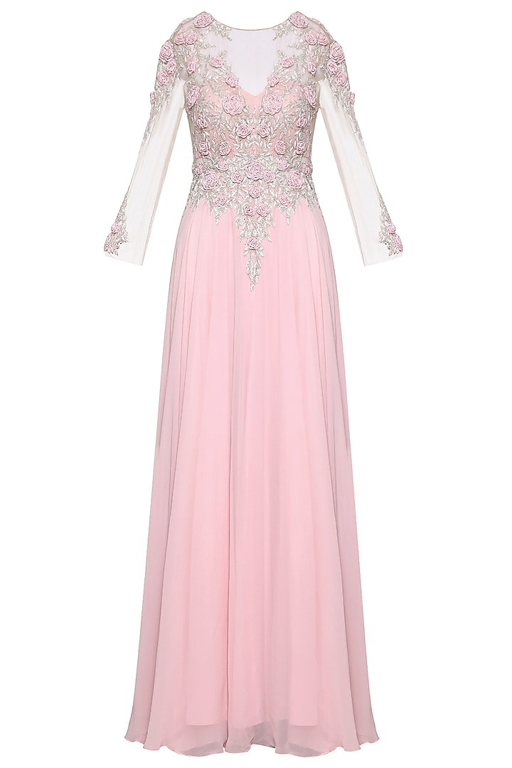 Pink Embroidered Gown by AMIT GT