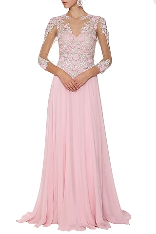 Pink Embroidered Gown by AMIT GT
