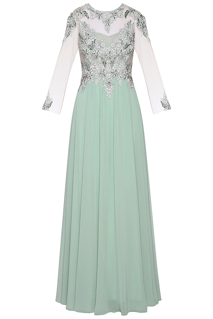 Sea Green Embroidered Gown by AMIT GT