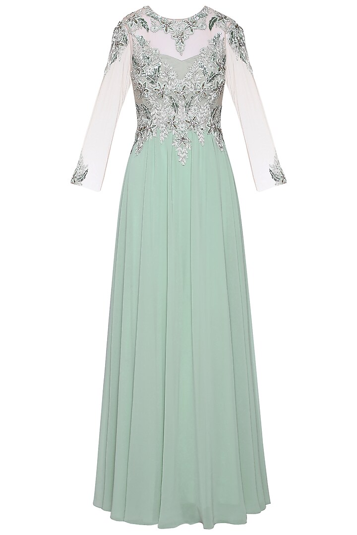 Sea Green Embroidered Gown by AMIT GT