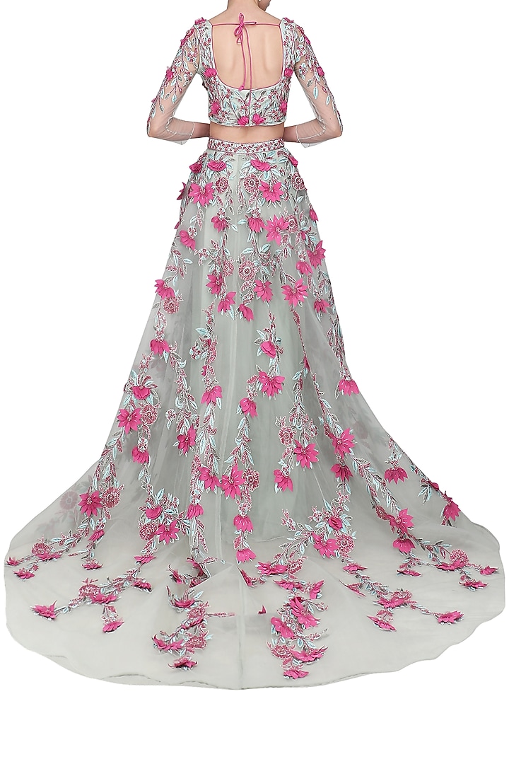 Sea green embroidered applique work lehenga set available only at Pernia's Pop Up Shop.