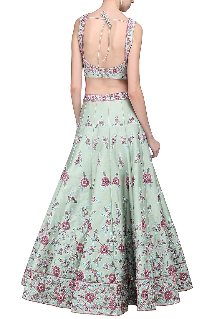 Sea green embroidered lehenga set available only at Pernia's Pop Up Shop.