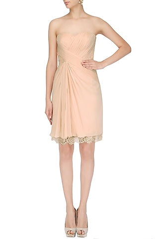 Peach Draped Off Shoulder Dress by AMIT GT