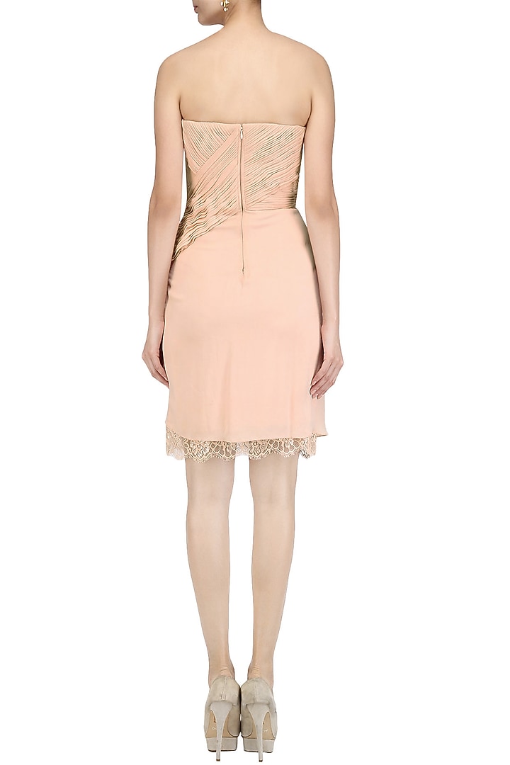 Peach draped off shoulder dress available only at Pernia's Pop Up Shop.