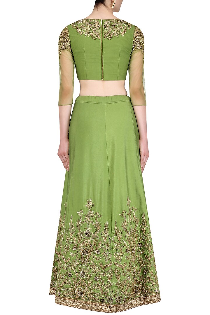 Green and gold embroidered lehenga set available only at Pernia's Pop ...