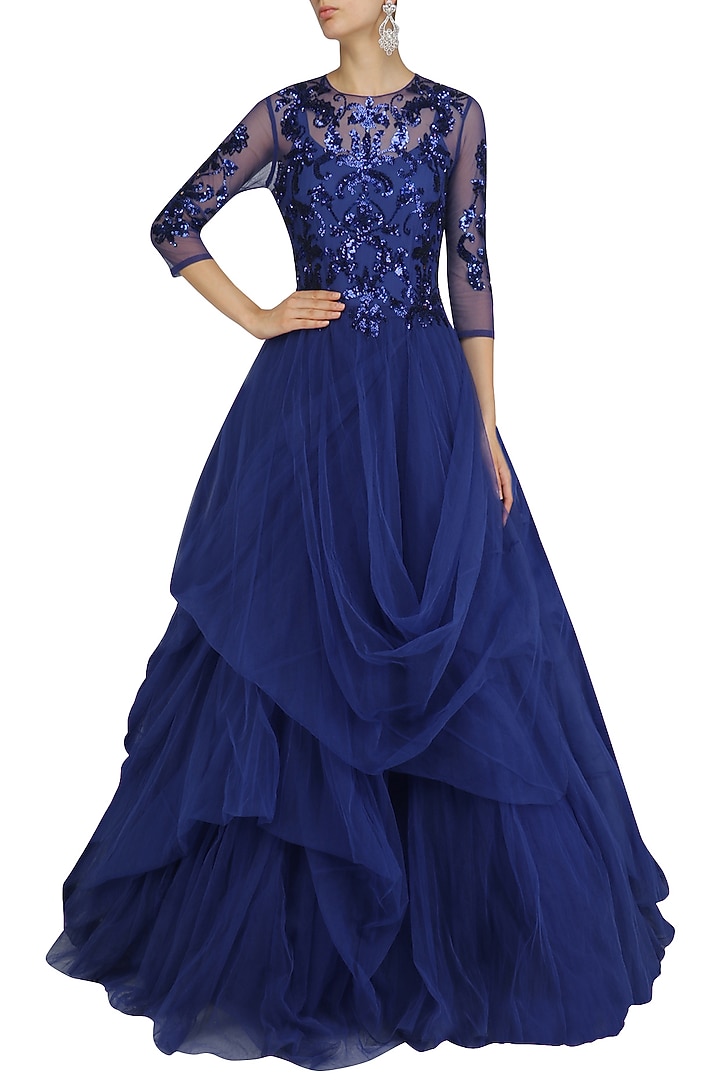 Persian blue embroidered ball gown available only at Pernia's Pop Up Shop.