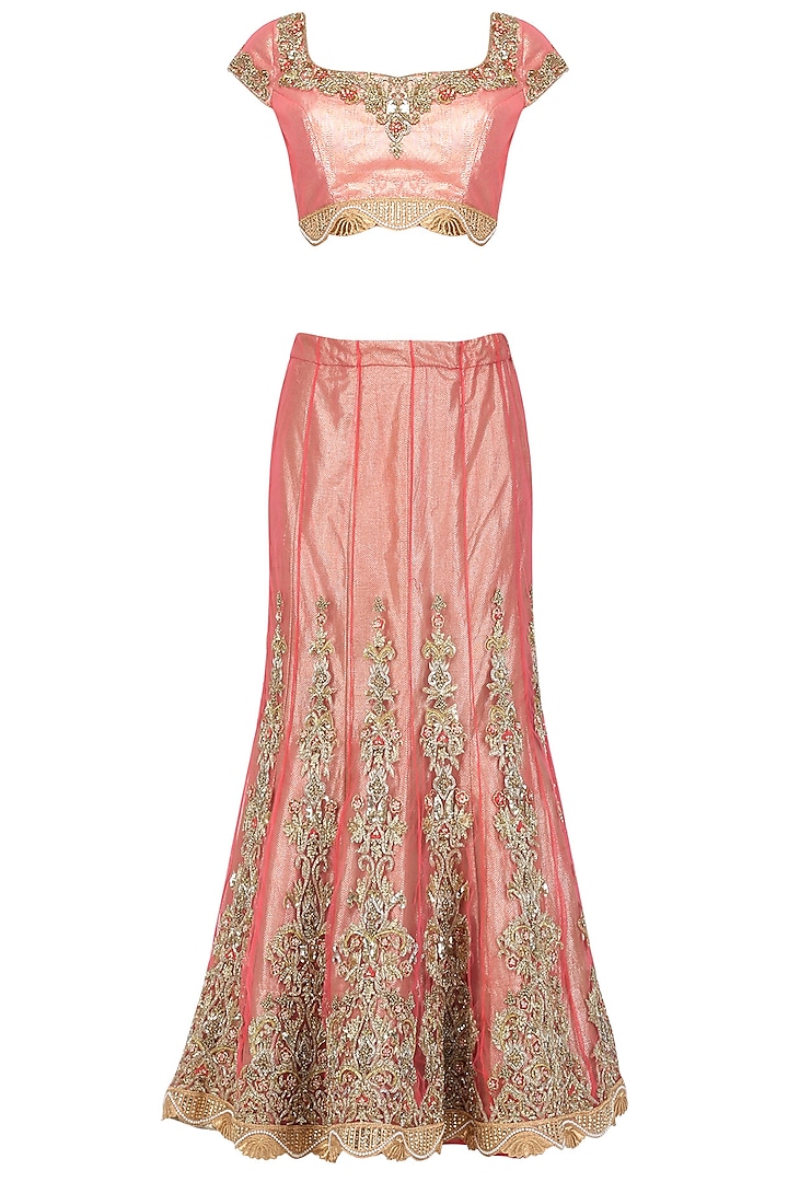 Rasberry Pink Embroidered Shimmer Lehenga Set by AMIT GT