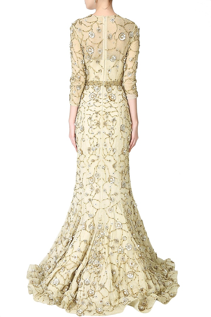 Cream filigree inspired floral embroidered gown available only at Pernia's Pop Up Shop.
