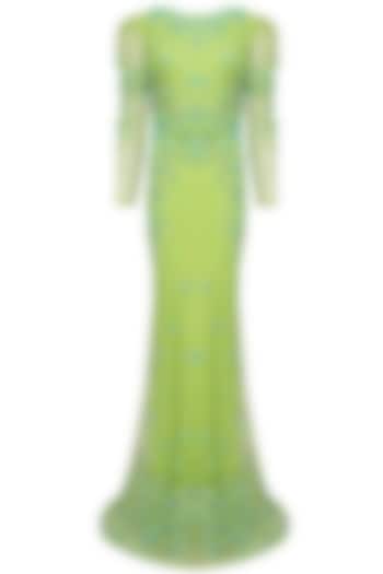 Peridot green 3D floral embroidered flared gown available only at Pernia's Pop Up Shop.