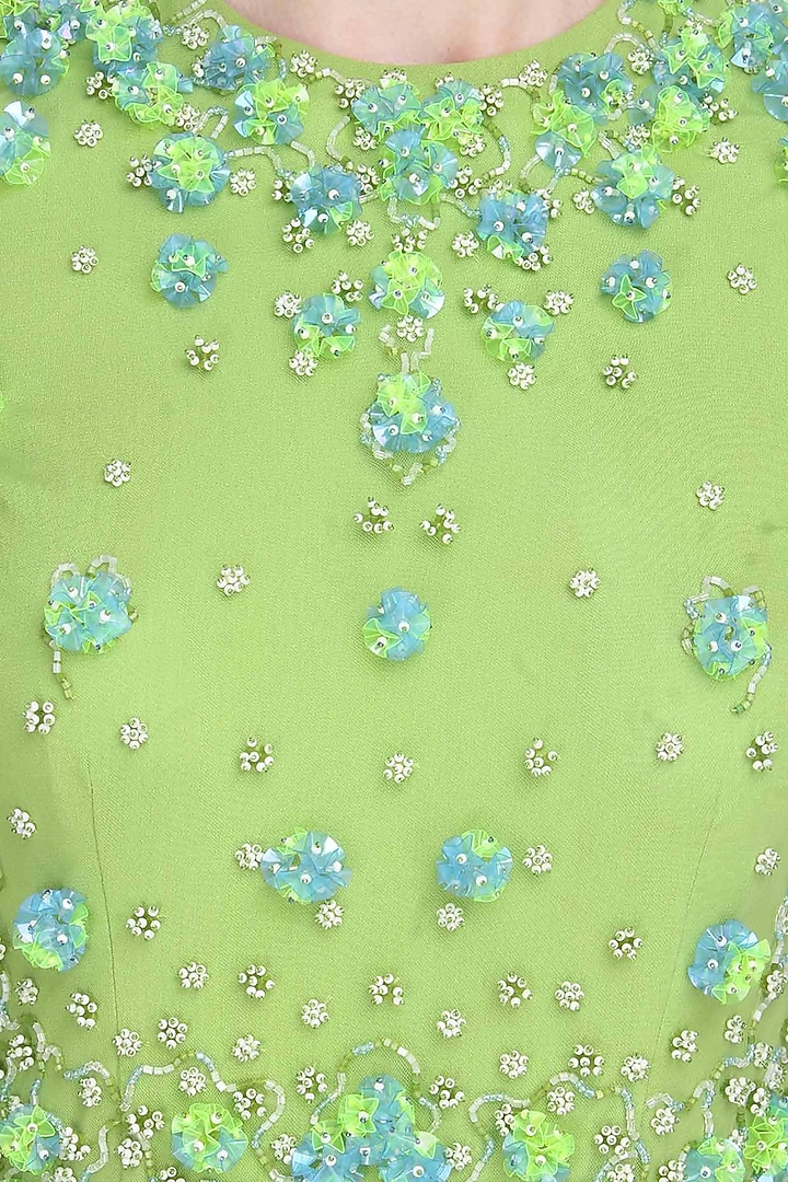 Peridot green 3D floral embroidered flared gown available only at Pernia's Pop Up Shop.