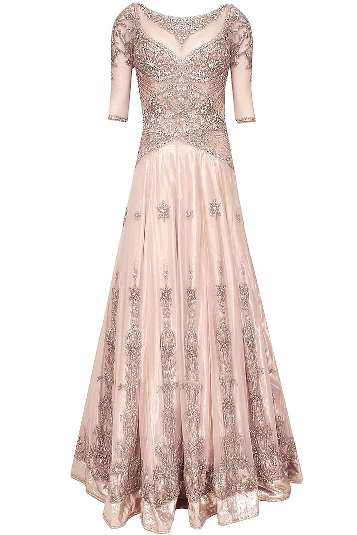 Powder pink crystal embellsihed lehenga gown available only at Pernia's Pop Up Shop.