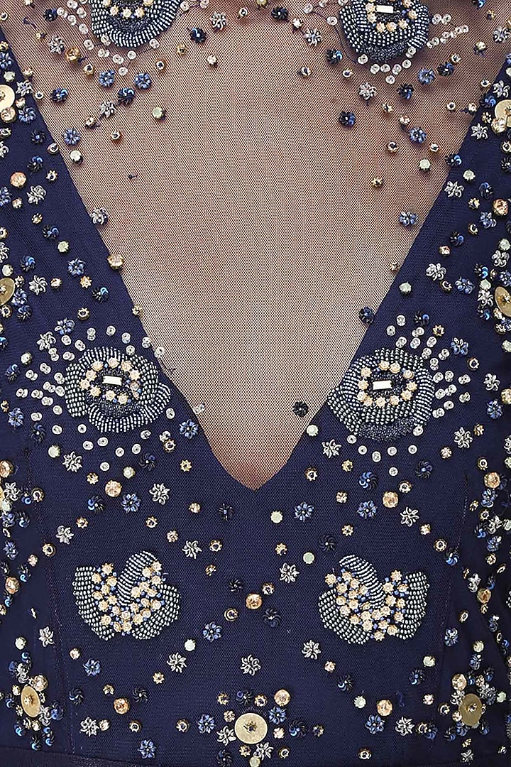 Navy blue beads and sequins embellished flared gown available only at Pernia's Pop Up Shop.