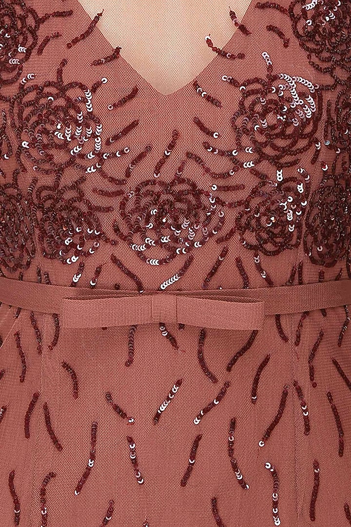 Mahogany sequins embroidered rose motifs gown available only at Pernia's Pop Up Shop.