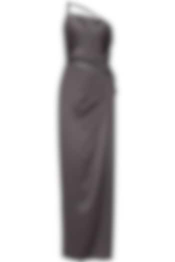 Drak grey cutdana embellished one shoulder gown available only at Pernia's Pop Up Shop.