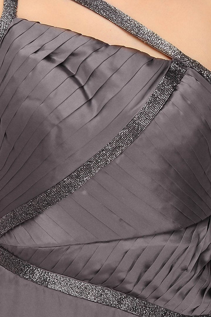 Drak grey cutdana embellished one shoulder gown available only at Pernia's Pop Up Shop.