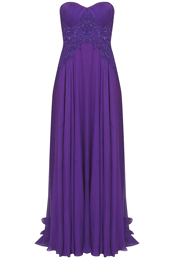 Purple beads and sequind embroidered flowy gown by AMIT GT