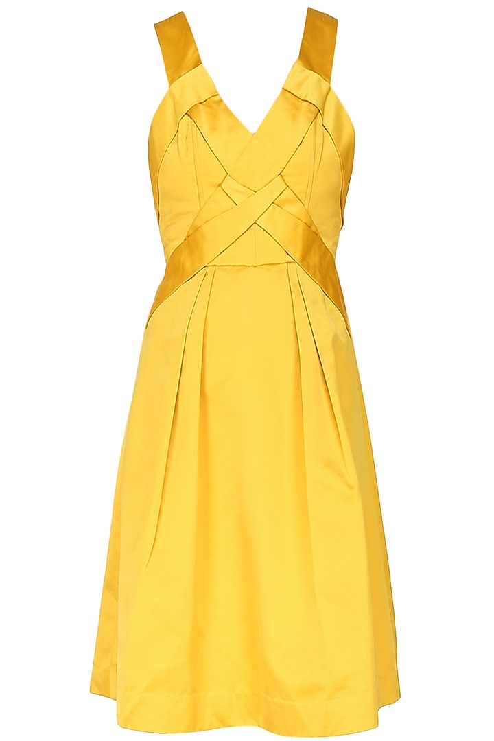 Canary yellow pleated rachel dress available only at Pernia's Pop Up Shop.