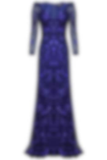 Blue sequins embriodered floor length gown by AMIT GT