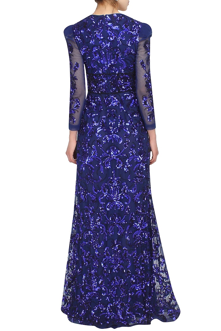 Blue sequins embriodered floor length gown available only at Pernia's Pop Up Shop.