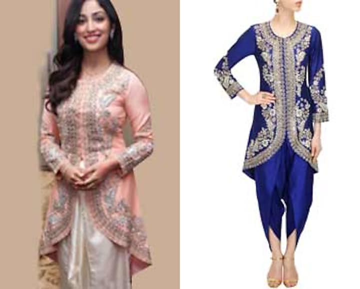 Blue dabka embroidered jacket with dhoti pants available only at Pernia's Pop-Up Shop.