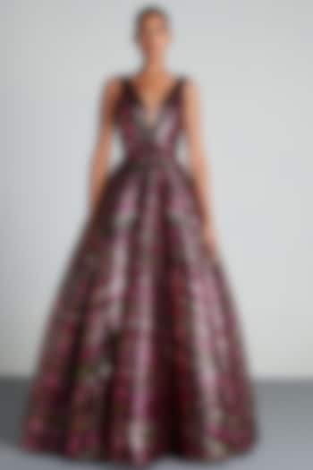 Plum Hand Embroidered Gown by Amit Aggarwal at Pernia's Pop Up Shop