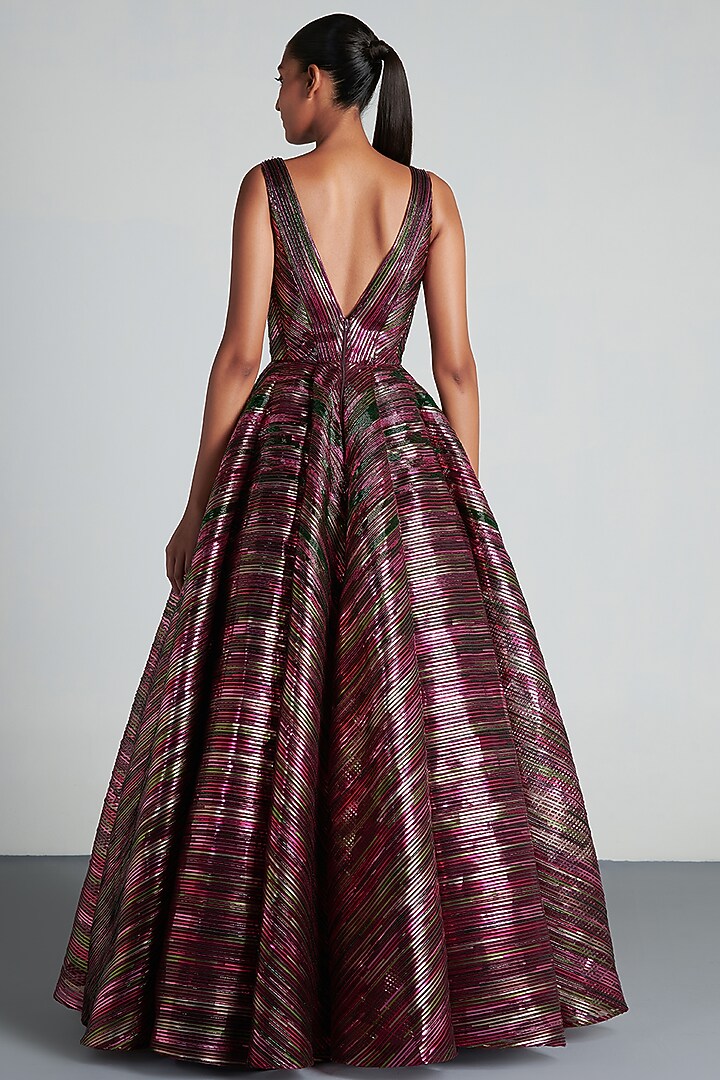Plum Hand Embroidered Gown by Amit Aggarwal at Pernia's Pop Up Shop
