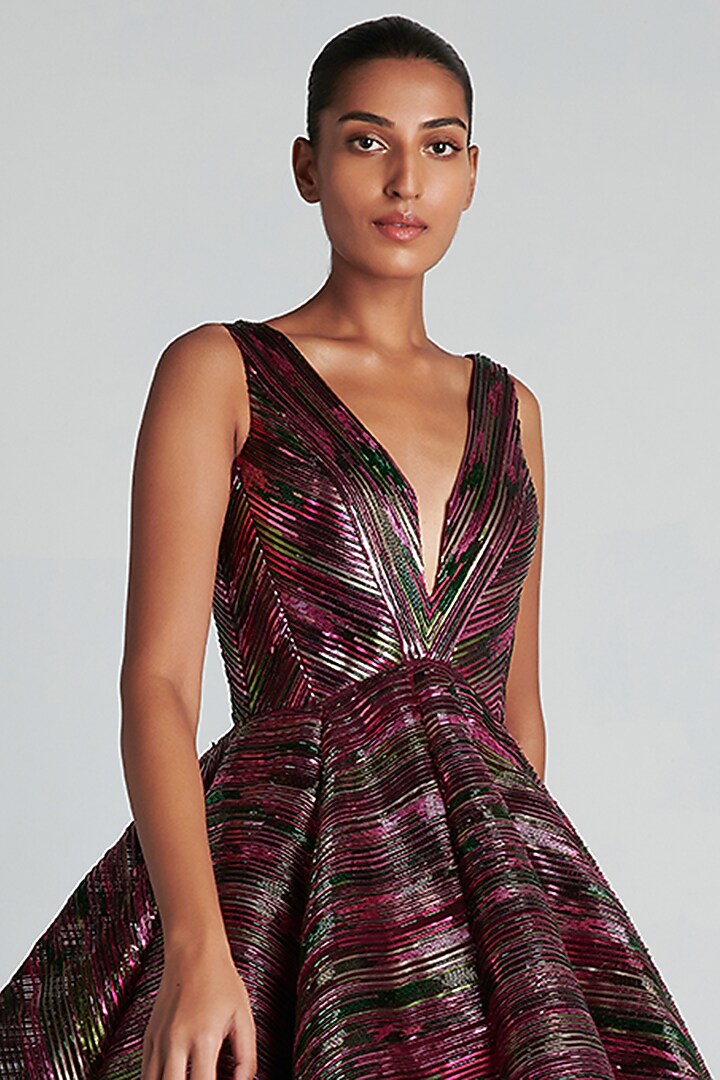 Plum Hand Embroidered Gown by Amit Aggarwal at Pernia's Pop Up Shop
