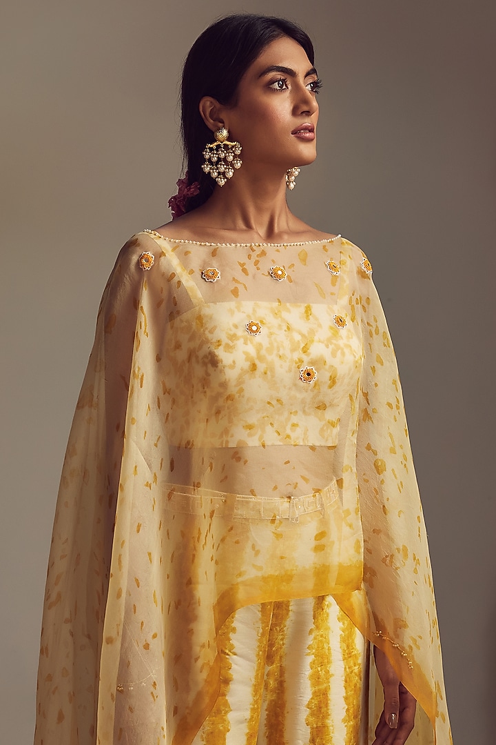 Ivory & Yellow Hand Embroidered Wedding Sharara Set by Amita Gupta Sustainable at Pernia's Pop Up Shop